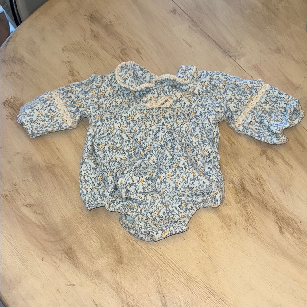 Floral Blue and White Kids One Piece